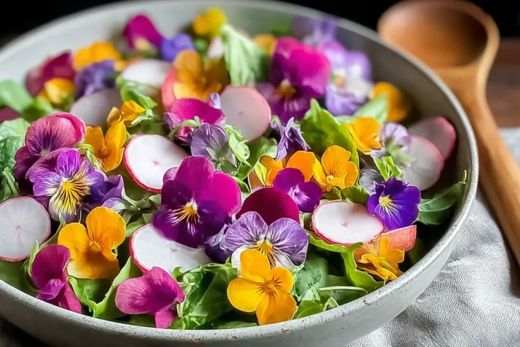 Bright and Beautiful Pansy Salad with Fresh Ingredients