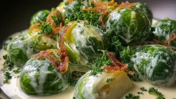 Brussels Sprouts Cream Cheese Sauce Drizzled on Veggies