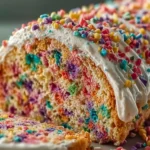 Vibrant Chaos Style Confetti Birthday Cake on a Table