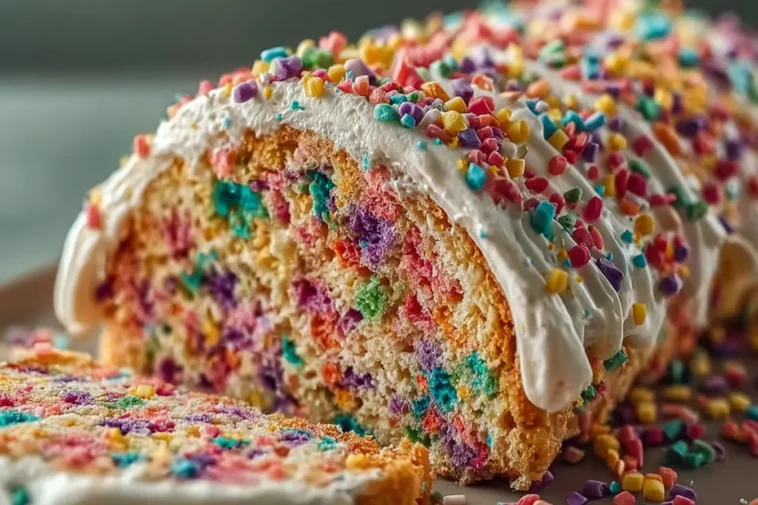 Vibrant Chaos Style Confetti Birthday Cake on a Table