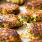 Cheesy Chicken Patties with Broccoli on a Plate