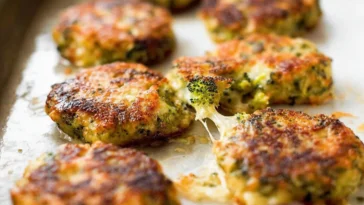 Cheesy Chicken Patties with Broccoli on a Plate