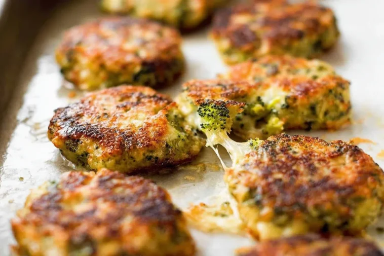 Cheesy Chicken Patties with Broccoli on a Plate