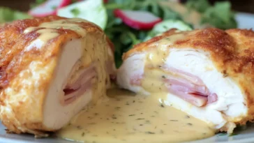 Classic Chicken Cordon Bleu Served with Sauce