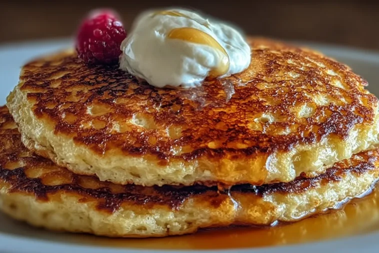 Fluffy Cottage Cheese Pancakes on a Plate