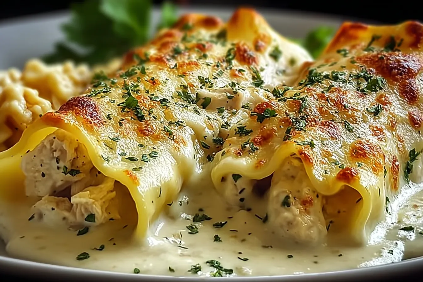 Creamy Chicken Alfredo Lasagna Rolls Ready to Serve