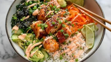 Crispy Sesame Salmon Bowl with Fresh Vegetables