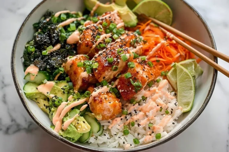 Crispy Sesame Salmon Bowl with Fresh Vegetables