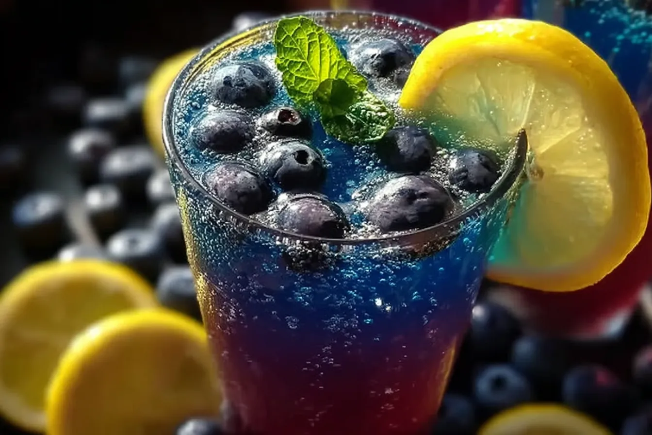 Delicious Blueberry Lemonade Fizz in a Glass