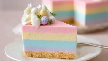Easter JELLO Cheesecake on a Colorful Spring Table