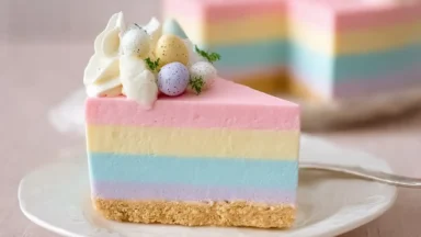 Easter JELLO Cheesecake on a Colorful Spring Table