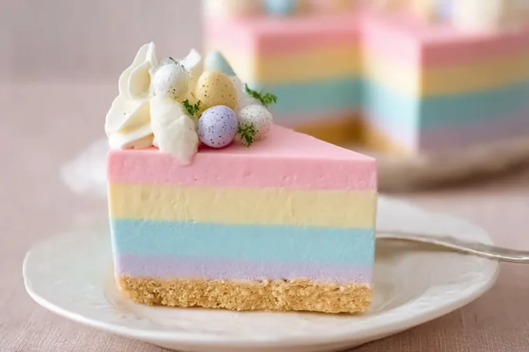 Easter JELLO Cheesecake: A Pastel No Bake Spring Delight 3 Easter JELLO Cheesecake on a Colorful Spring Table