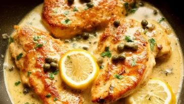 Easy Chicken Piccata on a Plate Ready to Serve