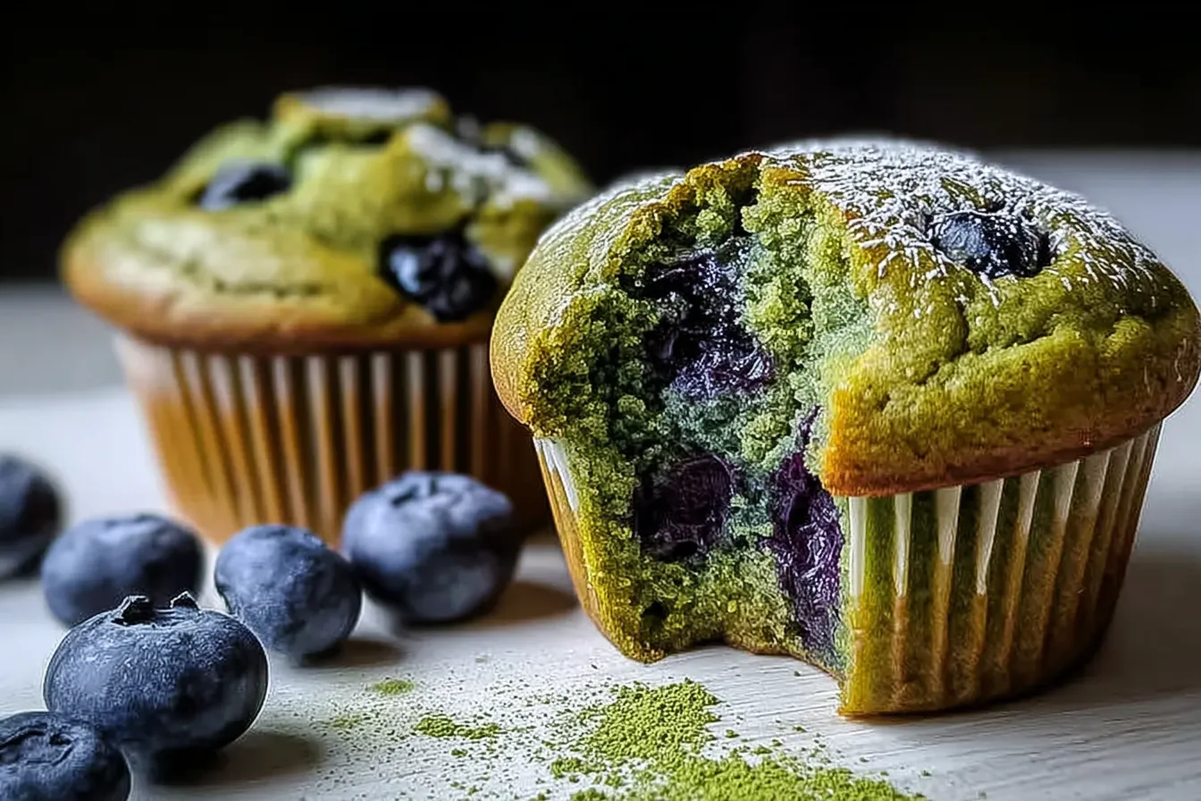 Easy Matcha Blueberry Muffins Freshly Baked and Ready to Enjoy