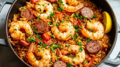 Delicious Easy One Pot Jambalaya with Shrimp and Sausage