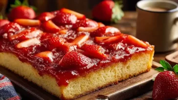 Fresh Strawberry Sheet Cake with Whipped Cream Topping