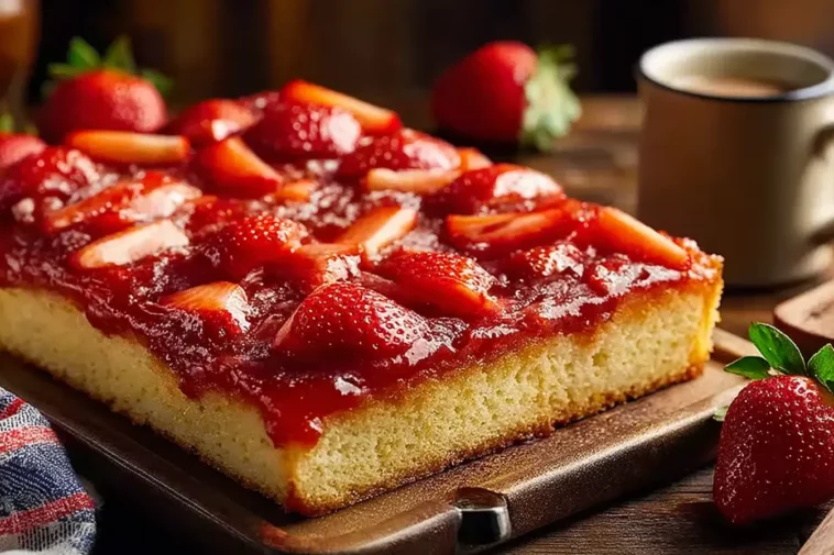 Fresh Strawberry Sheet Cake with Whipped Cream Topping