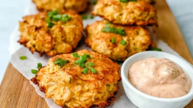 Healthy Air Fryer Crab Cakes (Easy + No Mayo) Plated Dish