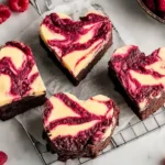 Heart Shaped Brownies with Raspberry Swirl and Cheesecake Topping