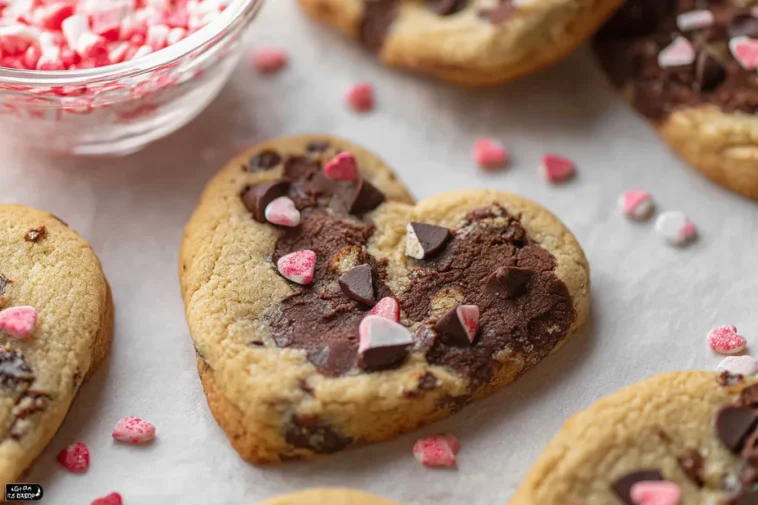 Heart Shaped Chocolate Chip Cookies Freshly Baked