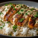 High Protein Creamy Cajun Chicken and Rice on a Plate