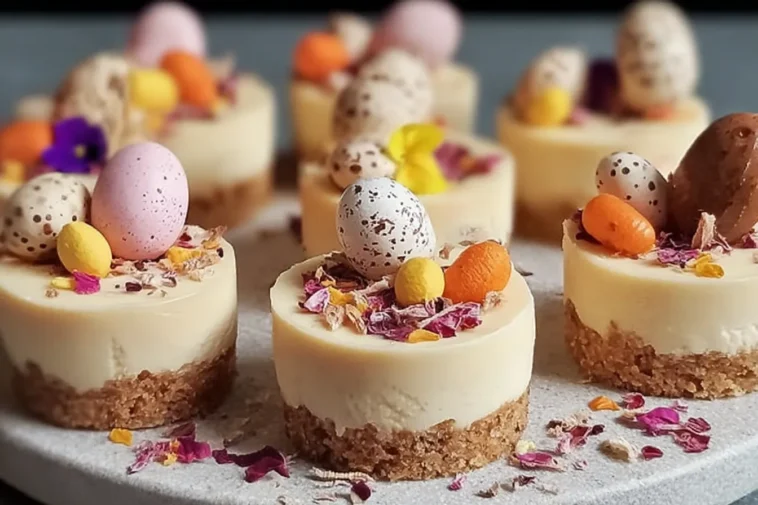 Indulgent Mini Easter Cheesecakes: No-Bake Joy Awaits! 3 Indulgent Mini Easter Cheesecakes Ready to Serve