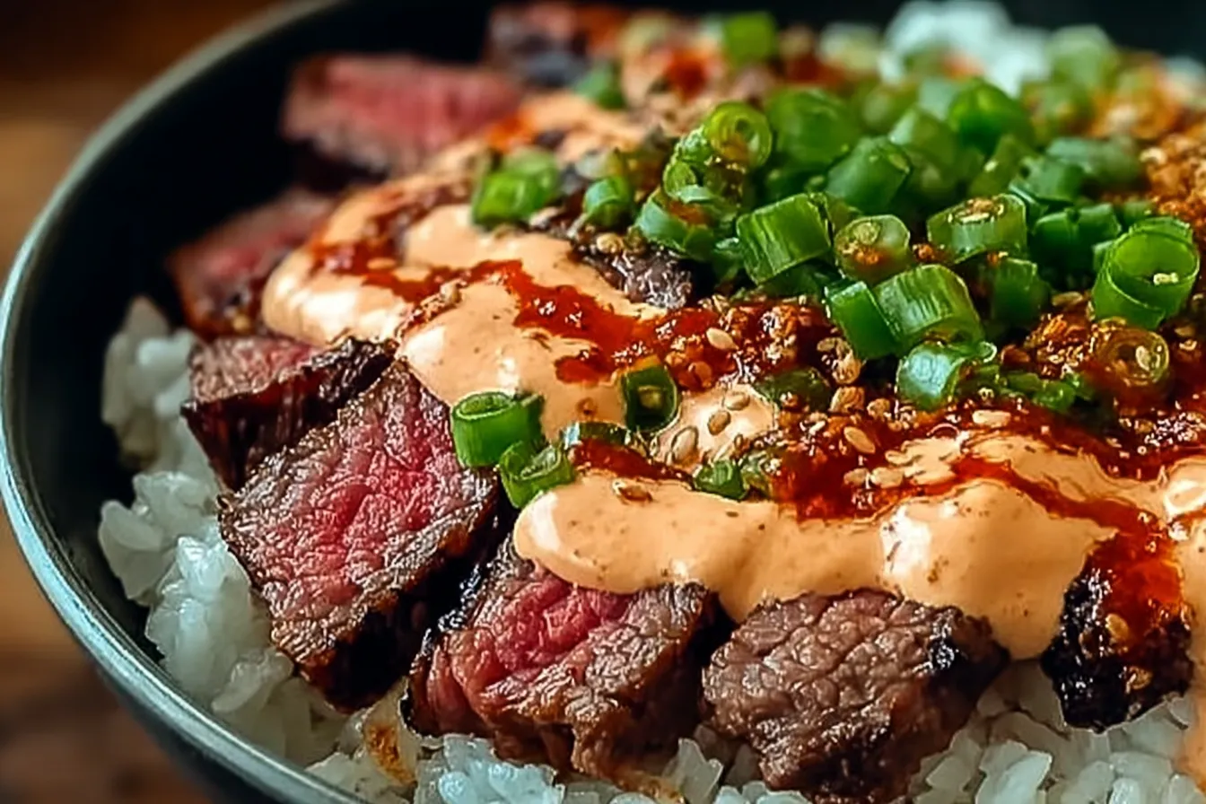 Irresistibly Easy Korean BBQ Steak Rice Bowls with Spicy Cream Sauce
