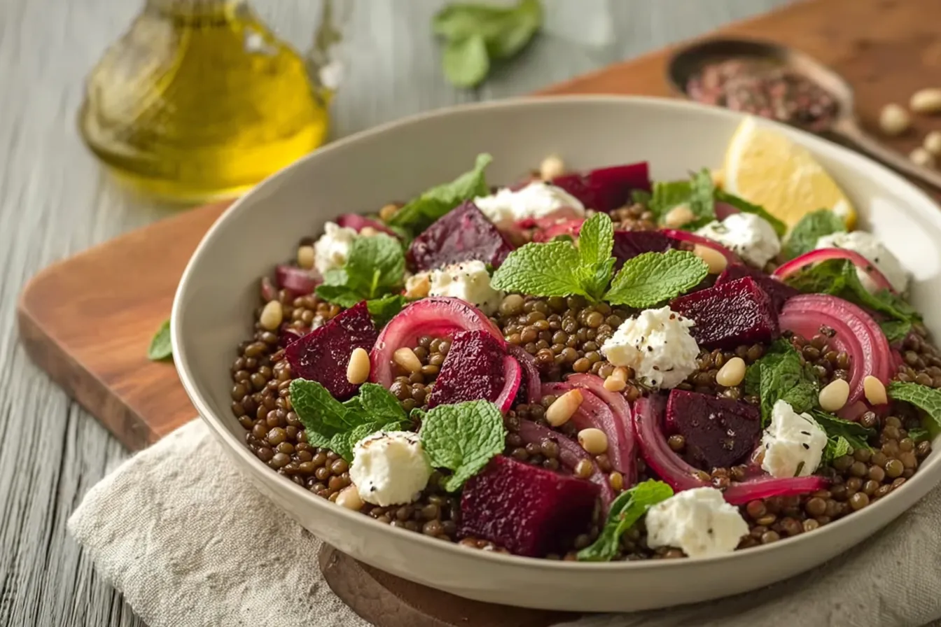 lentil roasted beet salad with feta mint lemon high protein gluten free 2 1