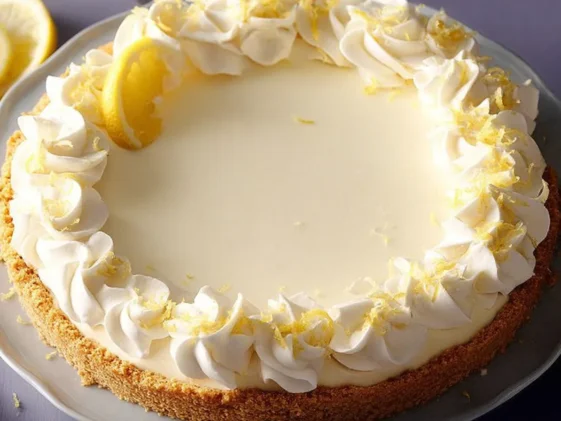 Refreshing Limoncello Cream Pie on a White Plate