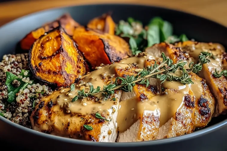 Delicious Maple Dijon Chicken & Sweet Potato Bowl