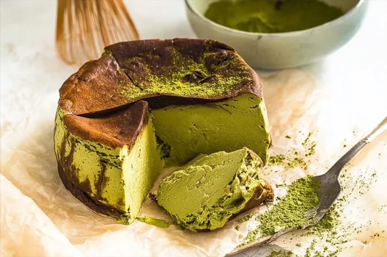 Matcha Basque Cheesecake Close-Up