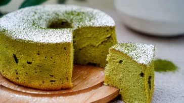 Matcha Chiffon Cake Slices on a Plate