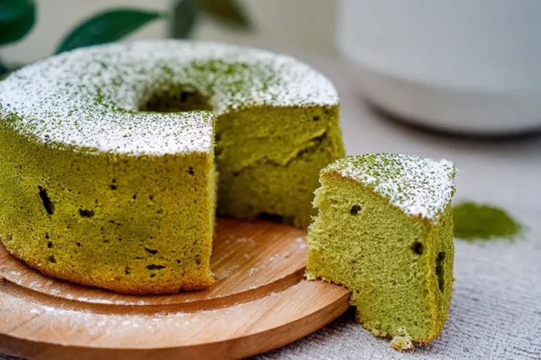 Matcha Chiffon Cake Slices on a Plate