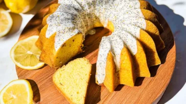 Sourdough Lemon Poppy Seed Bundt Cake Sliced