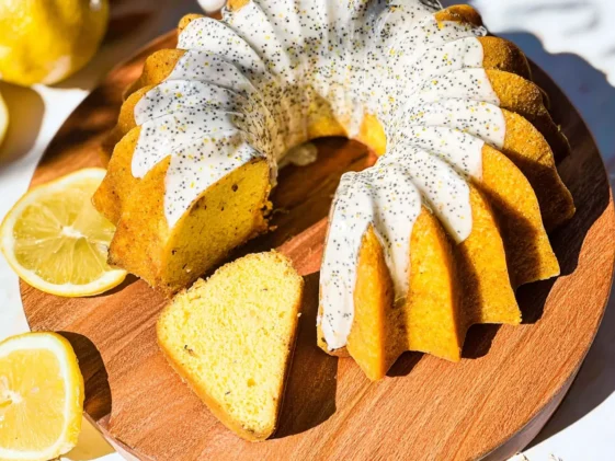 Sourdough Lemon Poppy Seed Bundt Cake Sliced