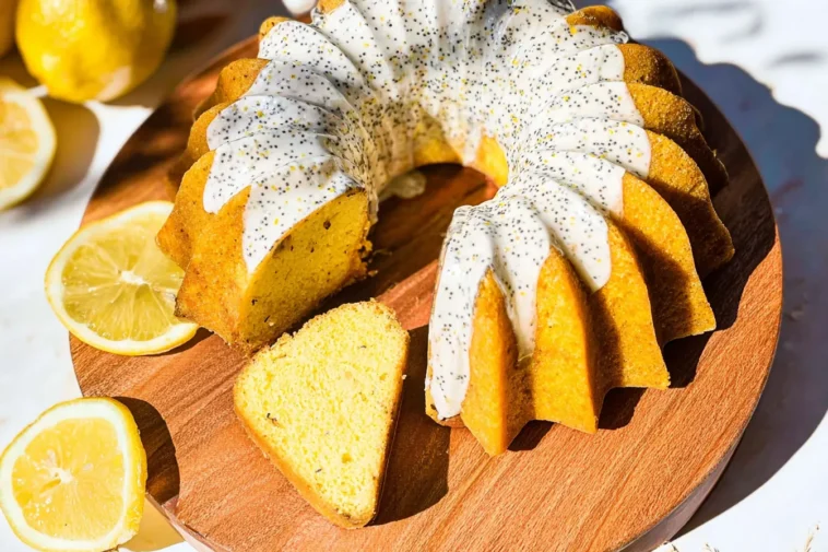 Sourdough Lemon Poppy Seed Bundt Cake Sliced