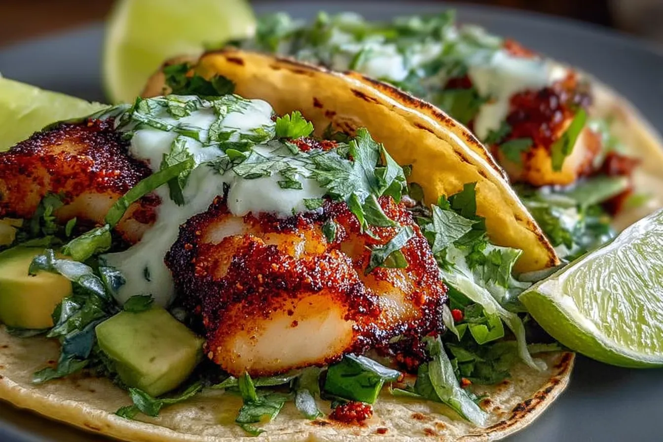 Mouthwatering Spicy Lime Fish Tacos Ready to Serve