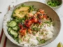 Spicy Salmon Bowls with Coconut Rice - Colorful and Delicious