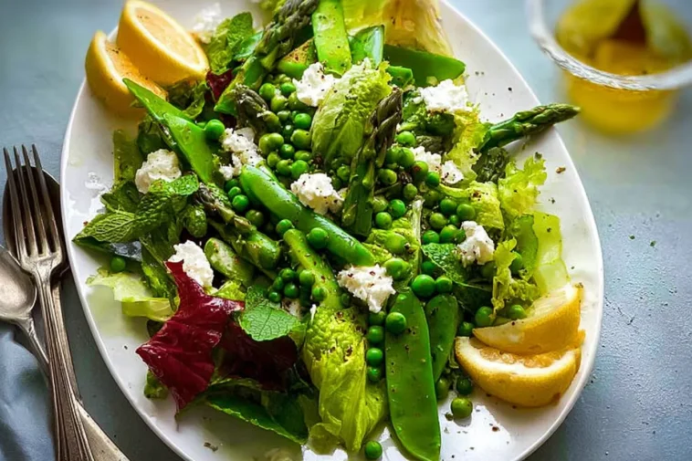 Colorful Spring Salad with Fresh Vegetables and Herbs
