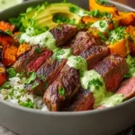 Steak and Sweet Potato Bowls with Avocado-Cilantro Drizzle