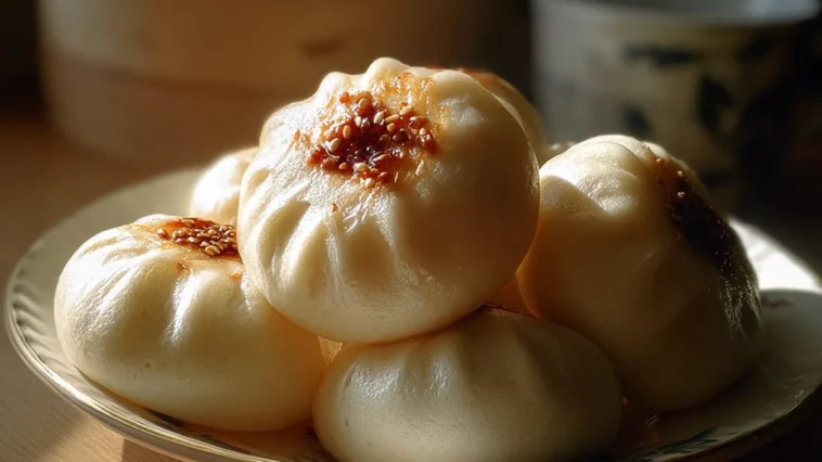 Fluffy Steamed Bao Buns on a Serving Platter