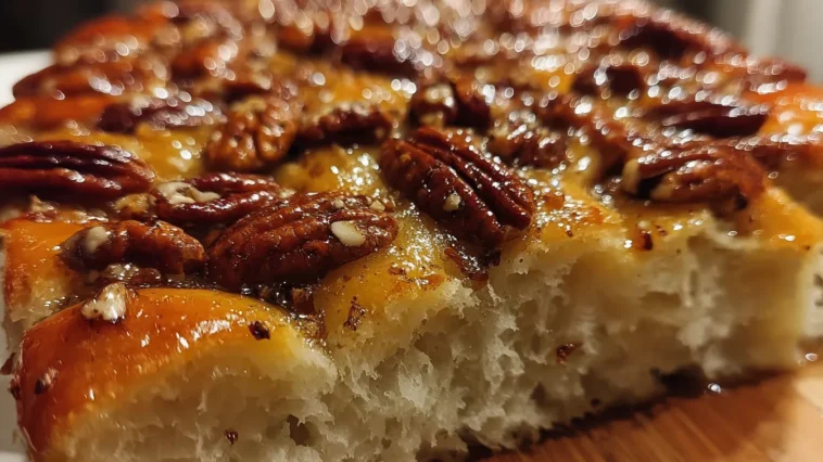 Sticky Pecan Focaccia Bread Fresh Out of the Oven