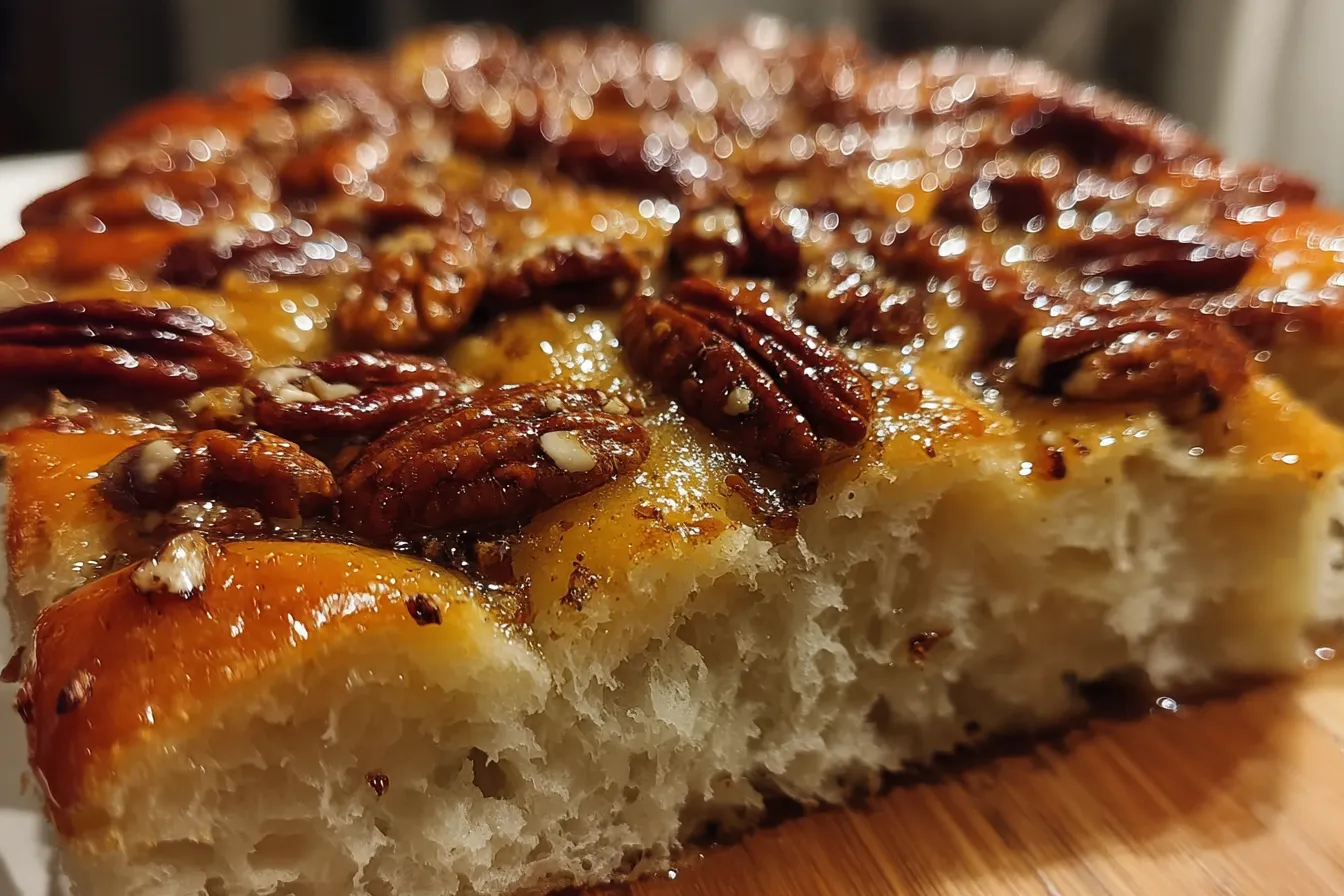 Sticky Pecan Focaccia Bread Fresh Out of the Oven