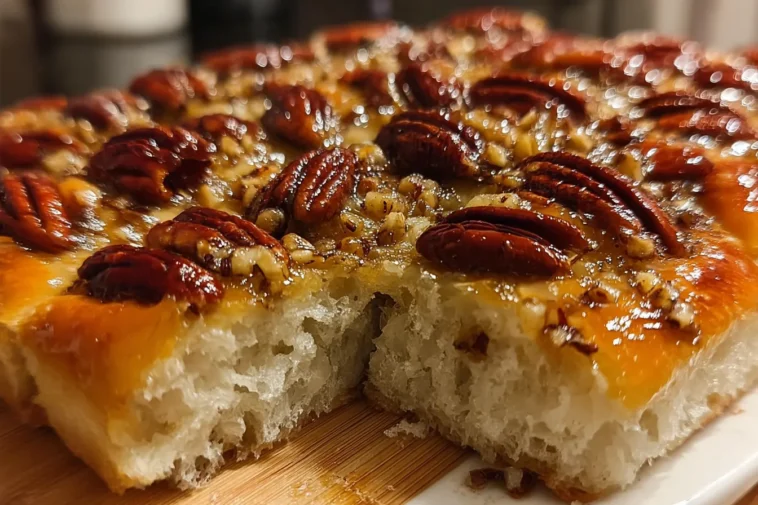 Sticky Pecan Focaccia Bread Freshly Baked