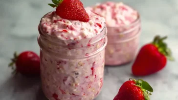 Strawberries and Cream Overnight Oats in a Jar