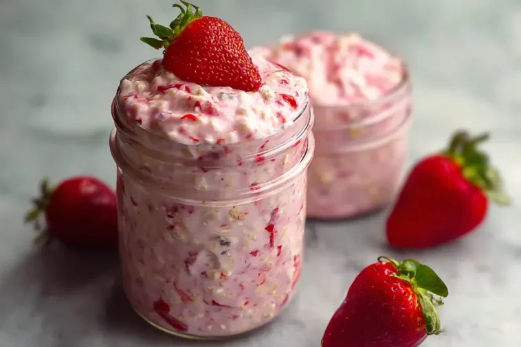 Strawberries and Cream Overnight Oats in a Jar