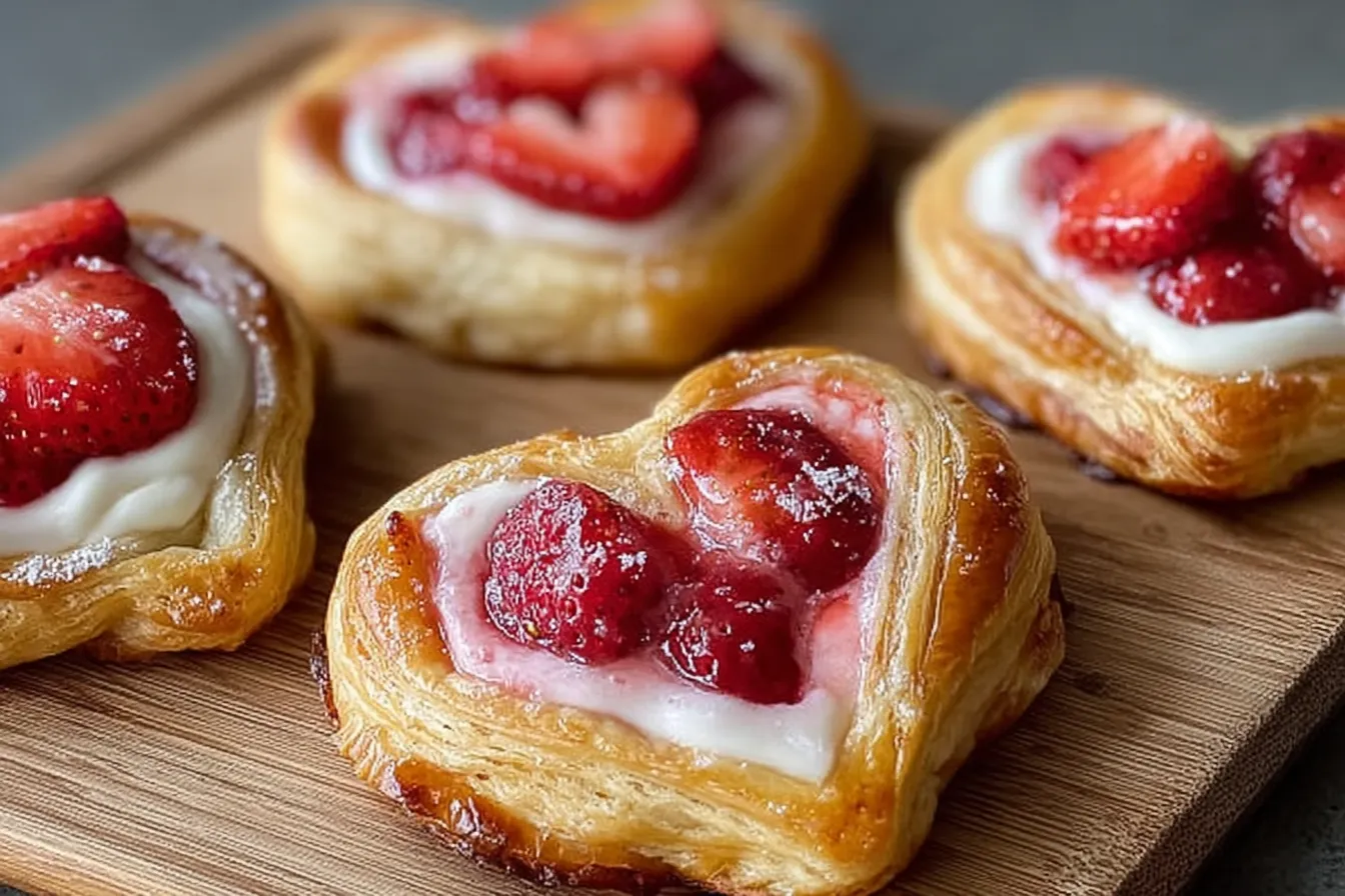 Strawberry Cream Cheese Heart Danishes Freshly Baked