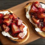 Strawberry Goat Cheese Bruschetta Served on a Plate