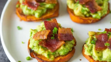 Sweet Potato Bites with Avocado and Bacon Close-Up