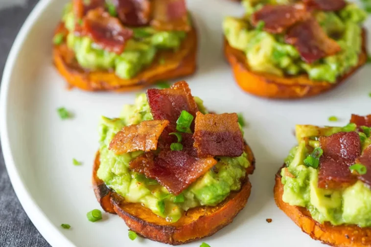 Sweet Potato Bites with Avocado and Bacon Close-Up